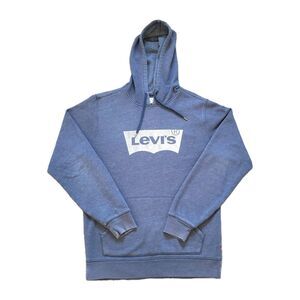 Levi's Classic Distressed Logo Size Small Mens Heatherd Blue Hoodie Pullover
